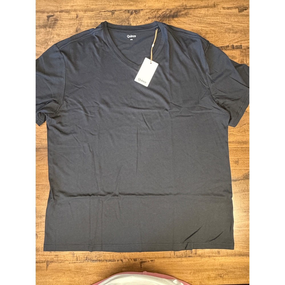 Quince Mens V-Neck T-Shirt Black Short Sleeve XXL New With Tags